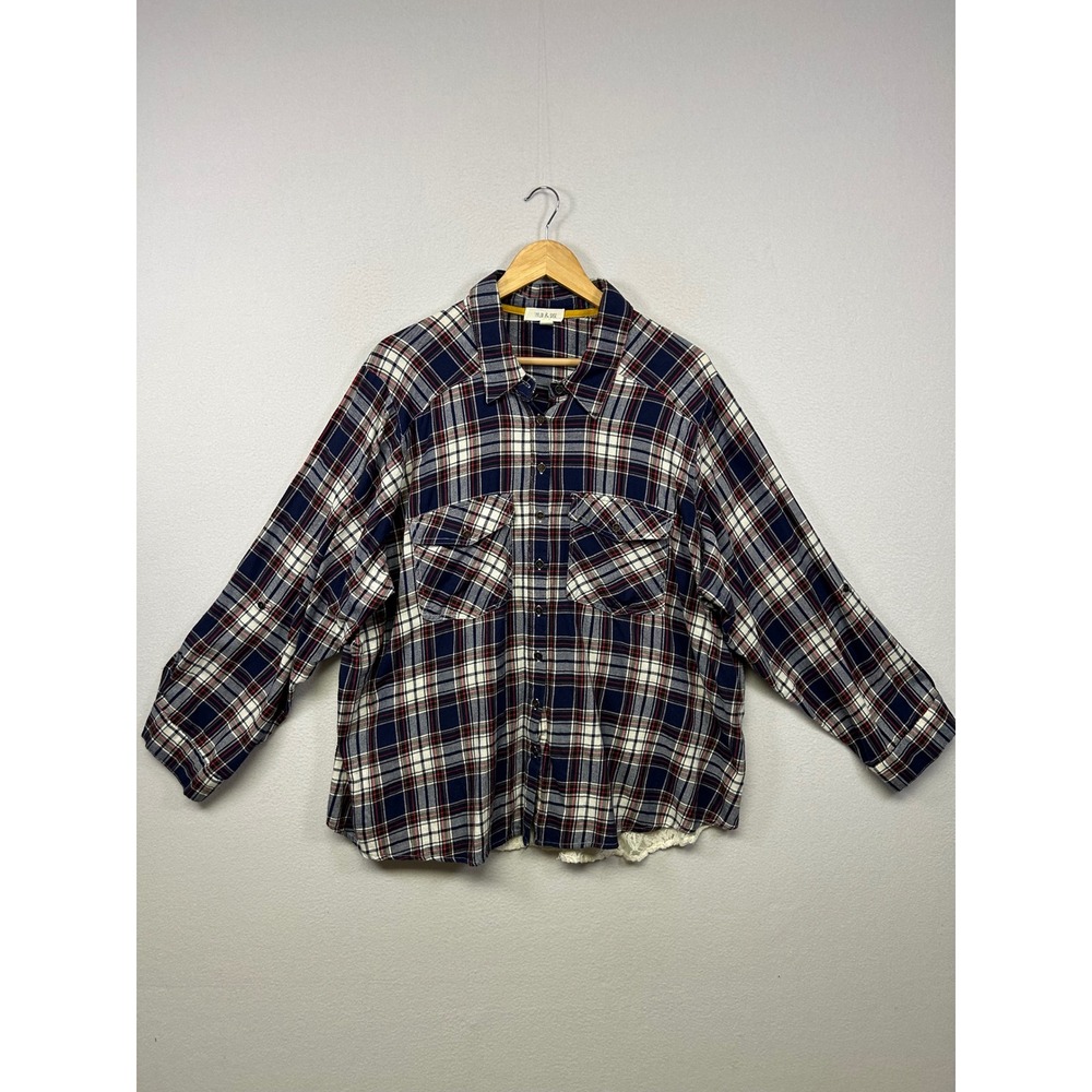 Boho Cottagecore Taylor & Sage Women 3X Navy Plaid Lace Back Button Down Shirt